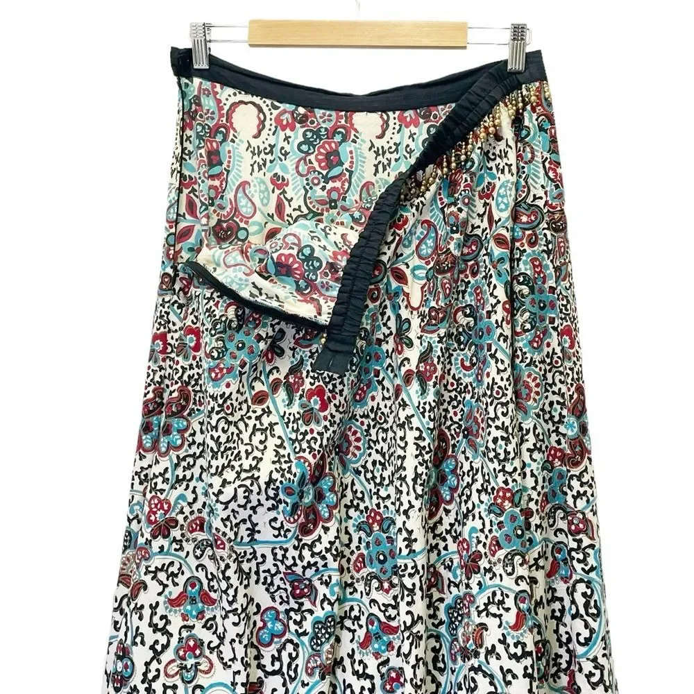 Coldwater Creek Size Medium Maxi Skirt Beaded Trim Peasant Boho Black Red Aqua